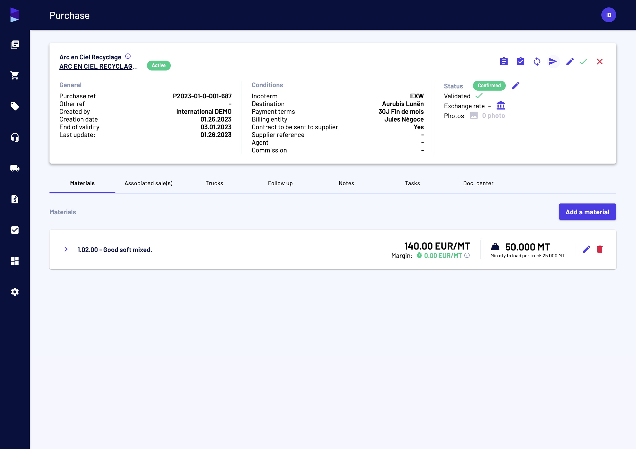 Go inside an operation (purchase or sale) and click on the paper plane icon "Send"