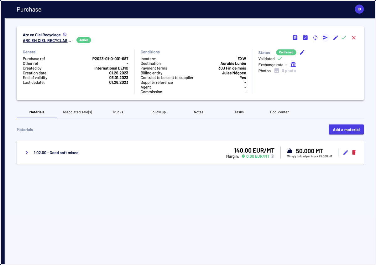 Go inside an operation (purchase or sale) and click on the paper plane icon "Send"