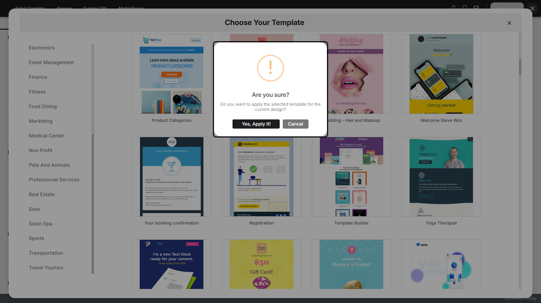 Step 6: A notification window will appear, asking if you are sure you want to apply the selected template to your funnel. You can then choose to cancel or click Yes to apply it.