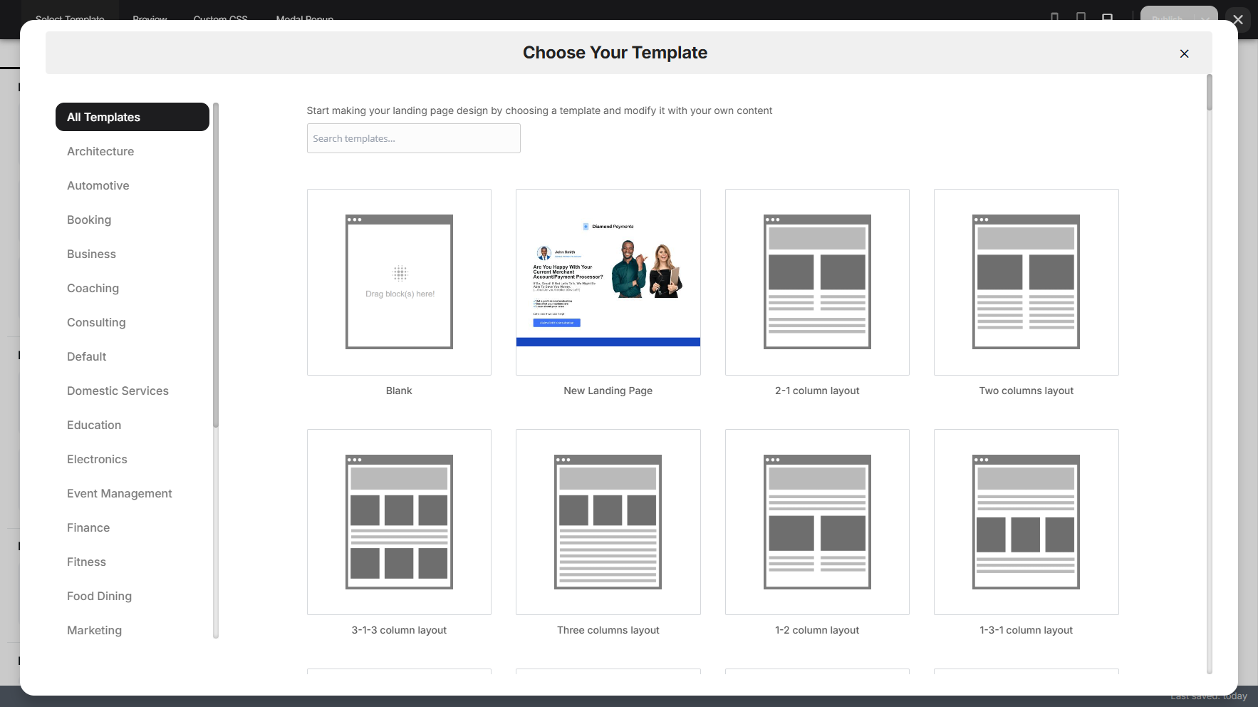 Step 3: The template window will appear, allowing you to choose your desired template and customize it if needed.