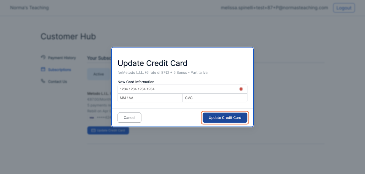 Click on Update Credit Card