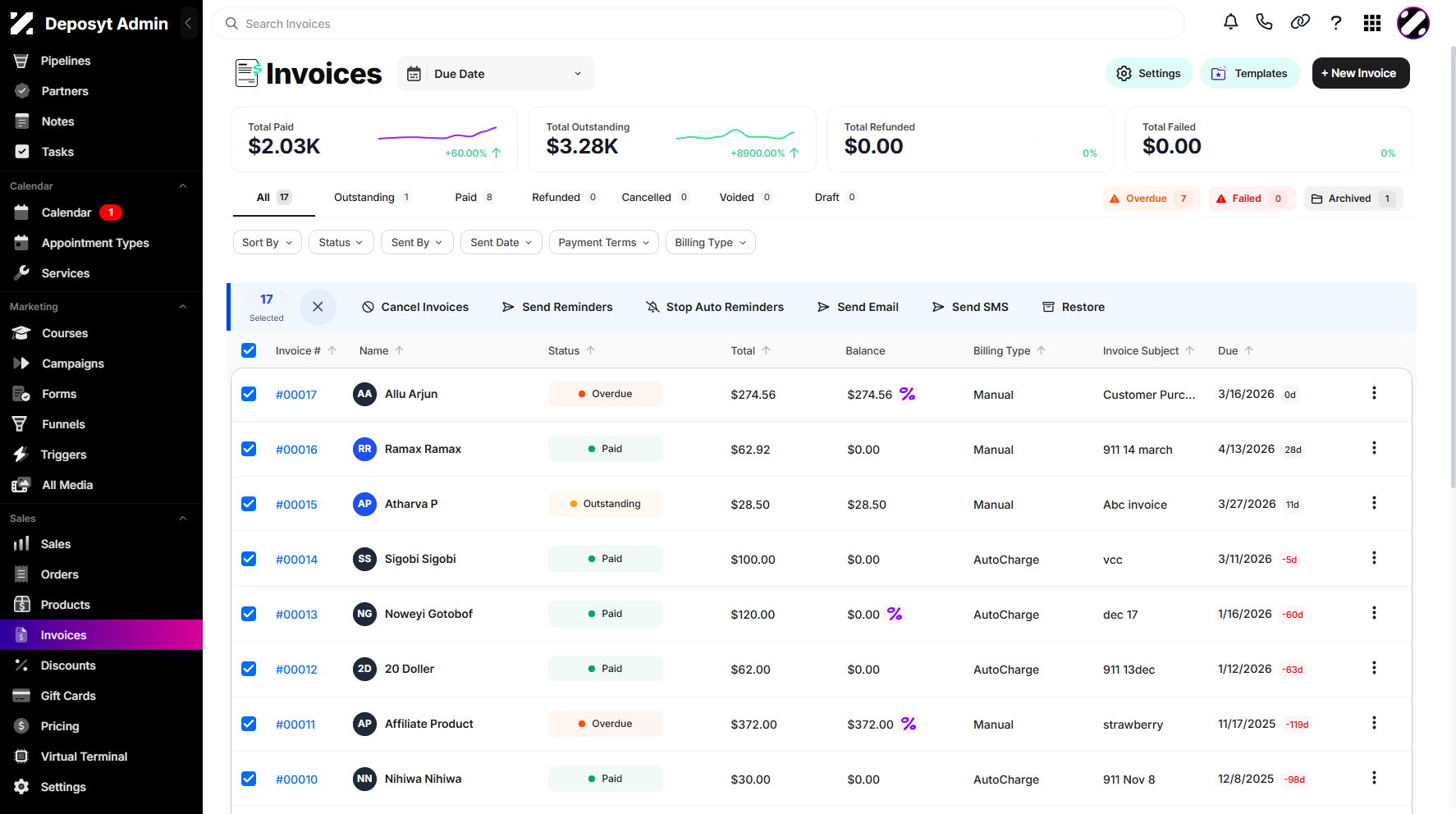 Step 4: Bulk actions will be enabled, allowing you to perform actions on multiple invoices.
