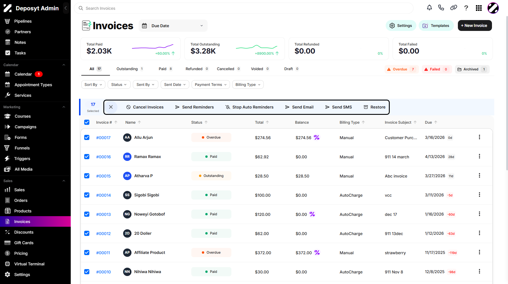 Step 4: Bulk actions will be enabled, allowing you to perform actions on multiple invoices.