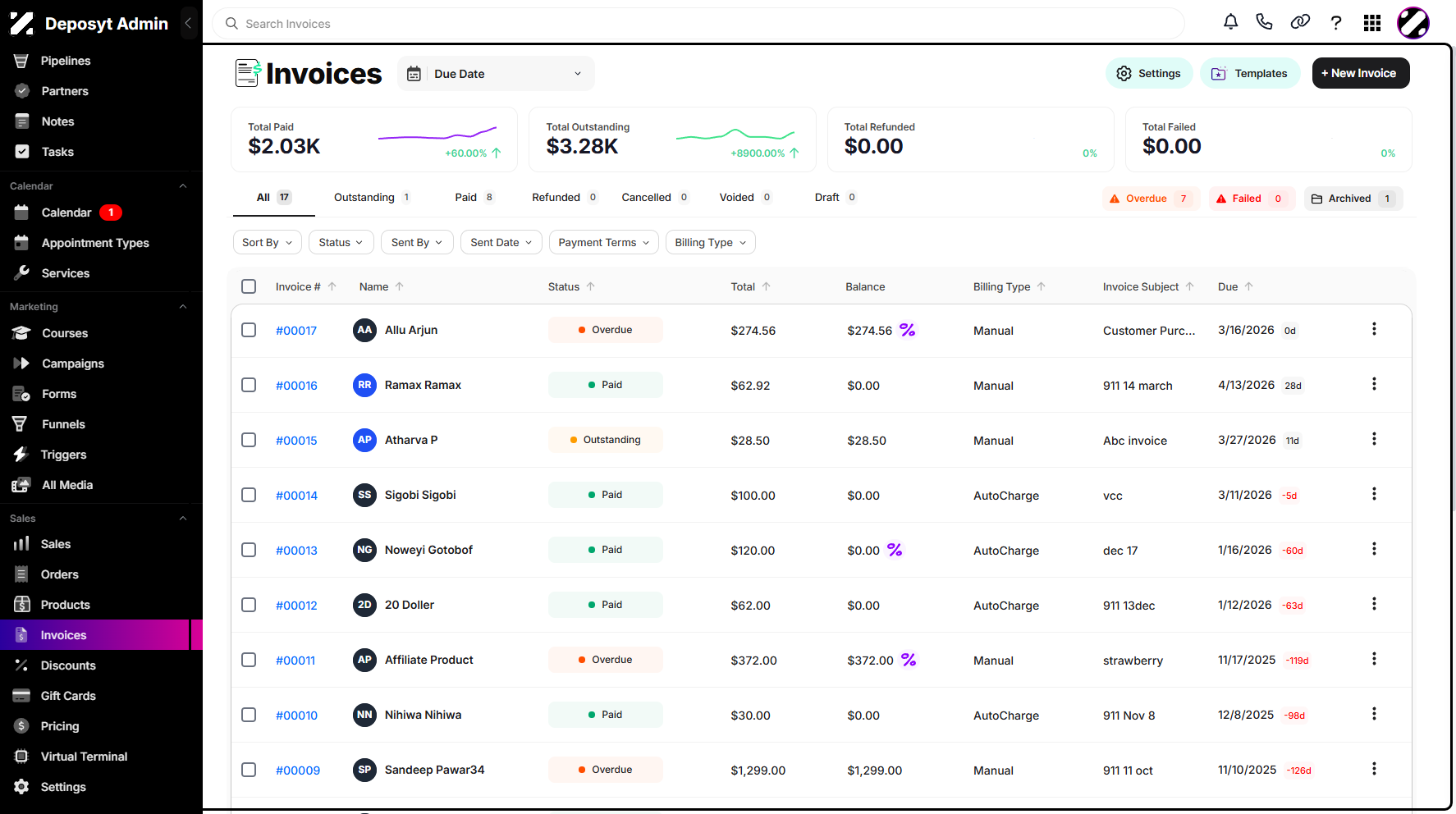 Step 2: You will then be navigated to the Invoices tab.