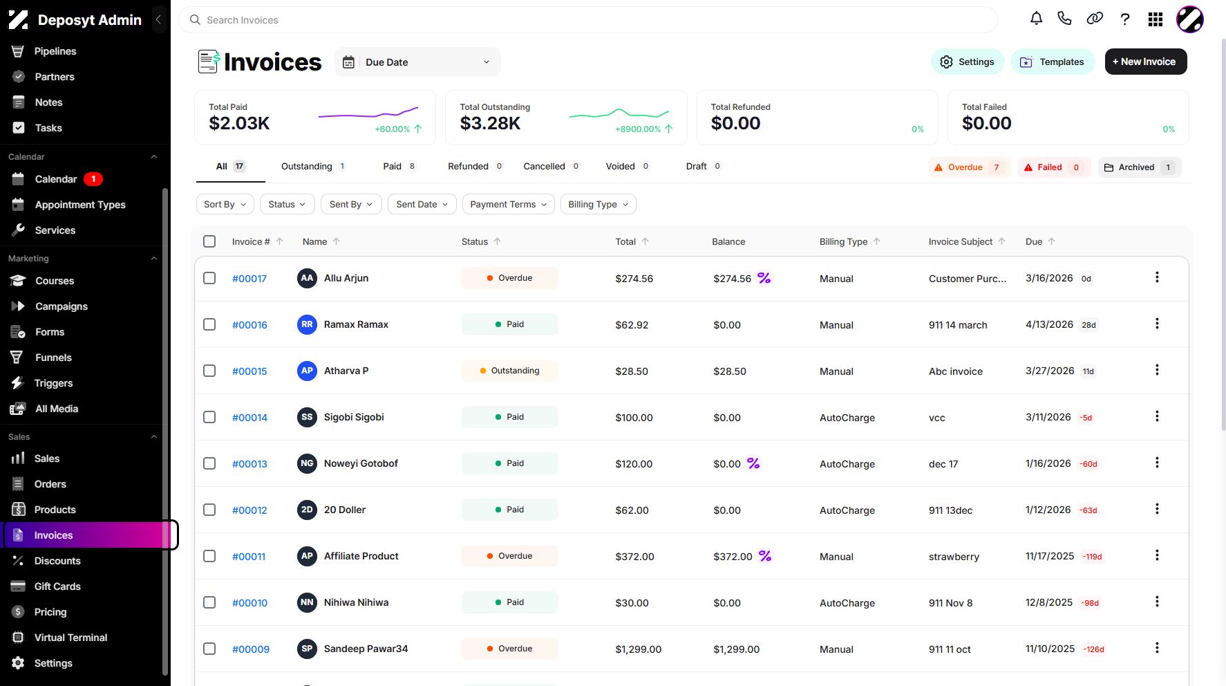 Step 1: On your Dashboard, scroll down to the Sales section and click on Invoices.