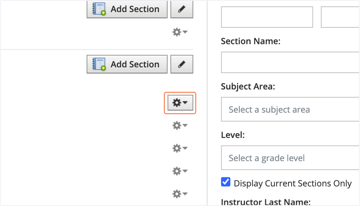 Click on Settings wheel beside the section you want to begin linking to.