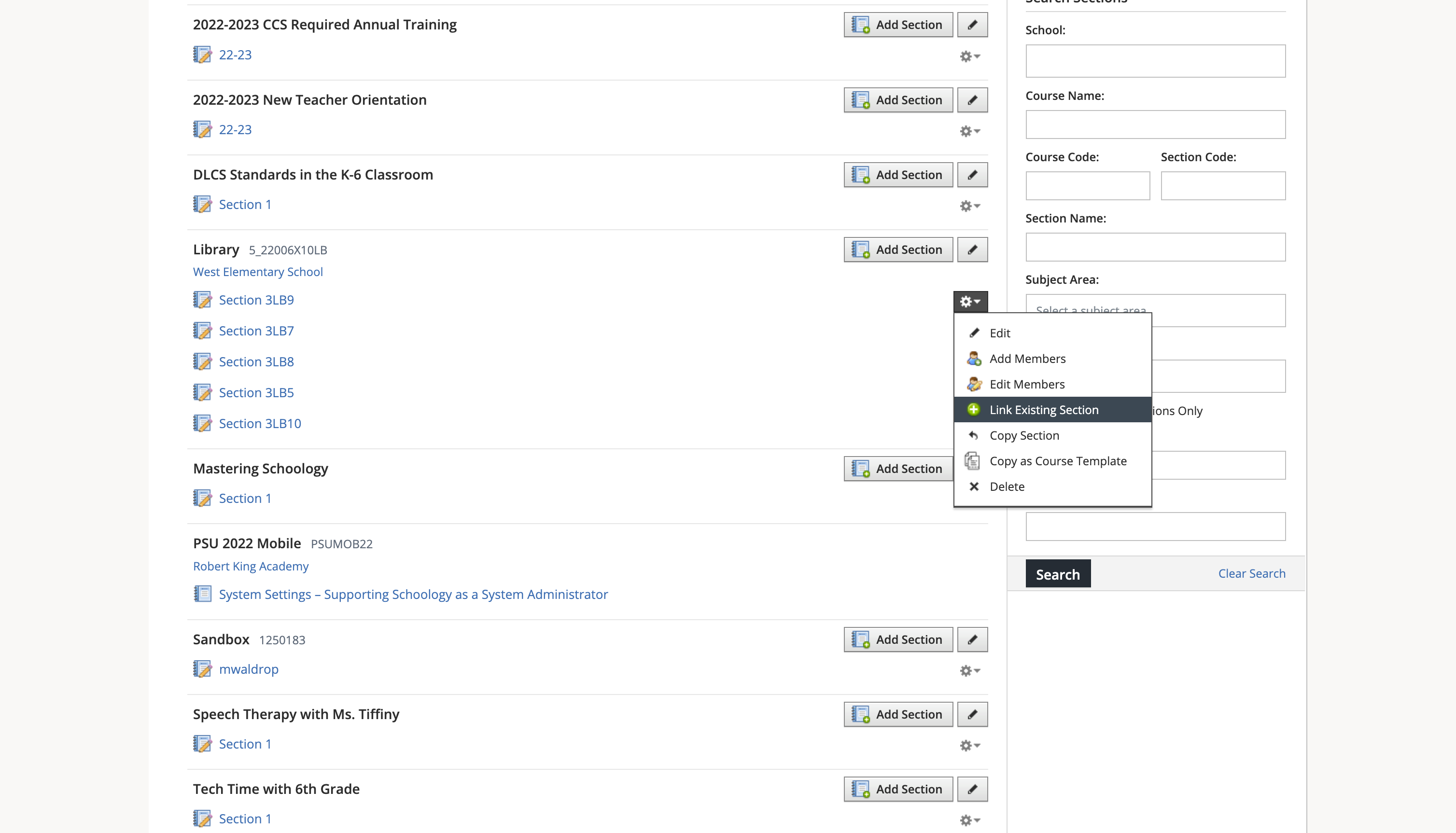Click on Link Existing Section