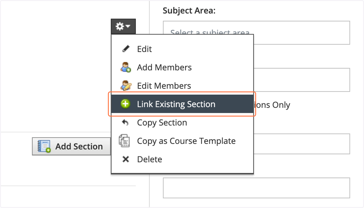 Click on Link Existing Section