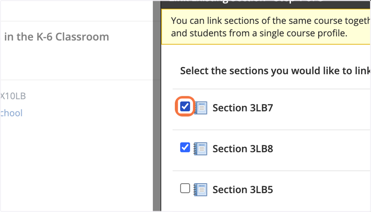 Check each Section you would like to link.