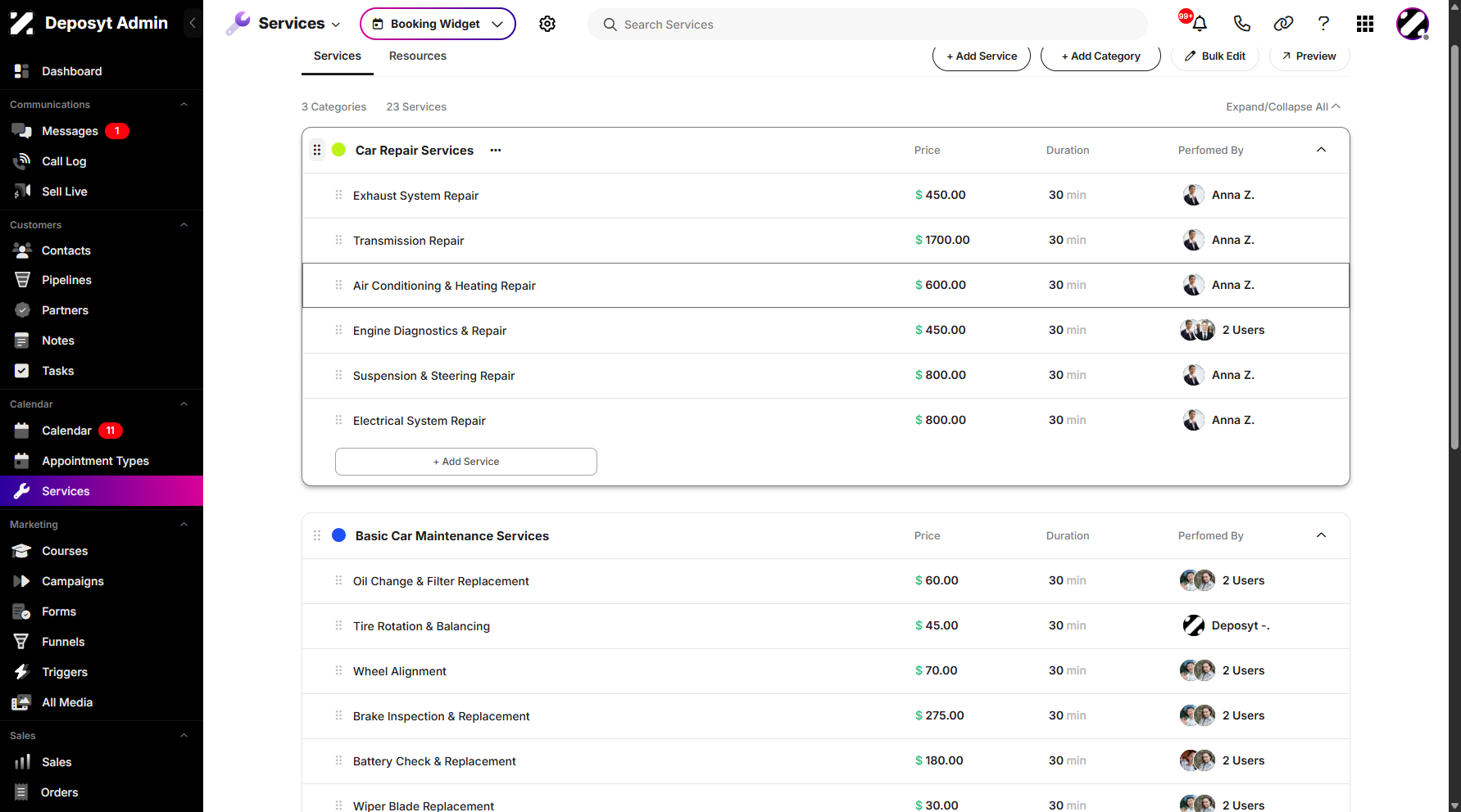Step 3: Click any service from the services list to navigate.