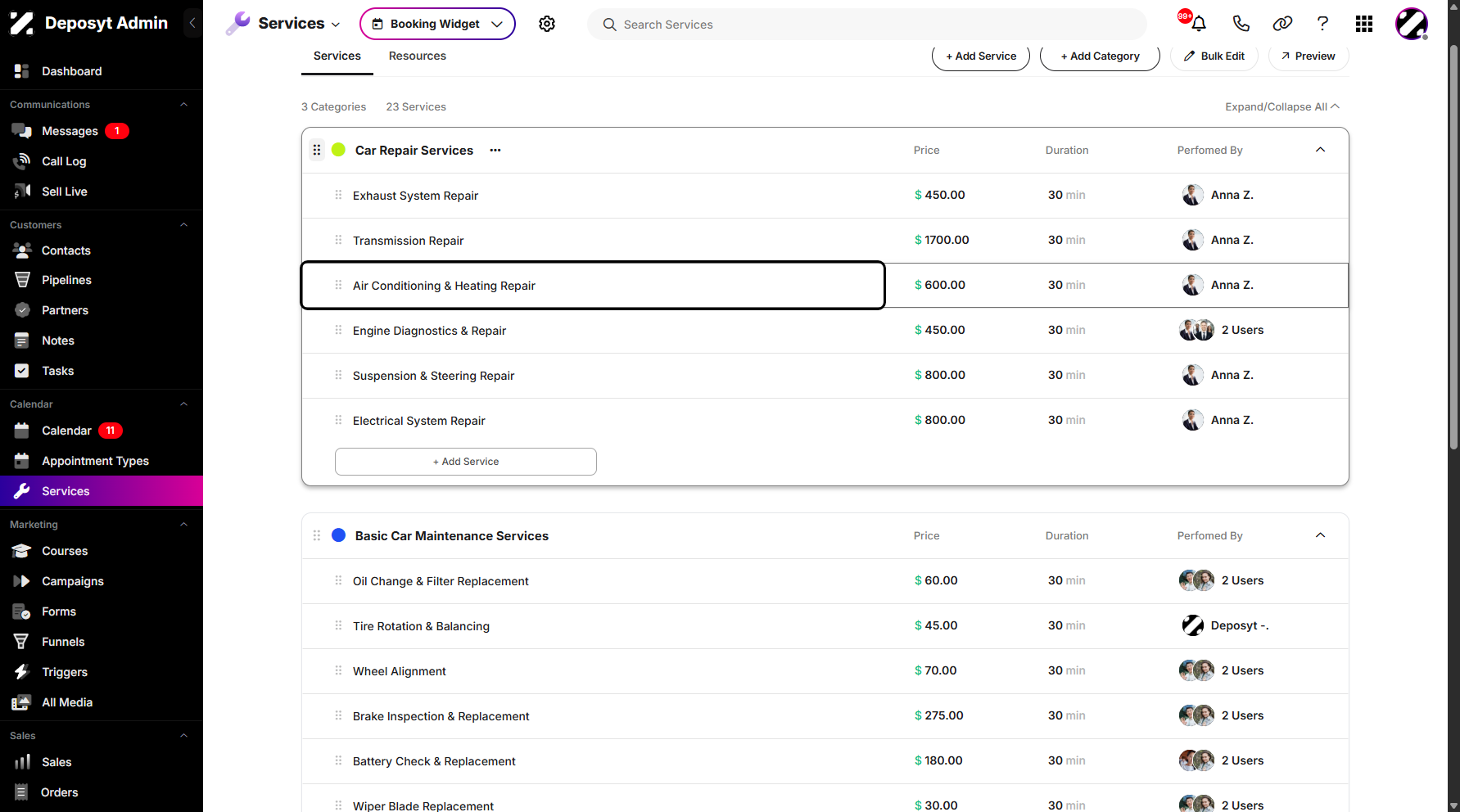 Step 3: Click any service from the services list to navigate.