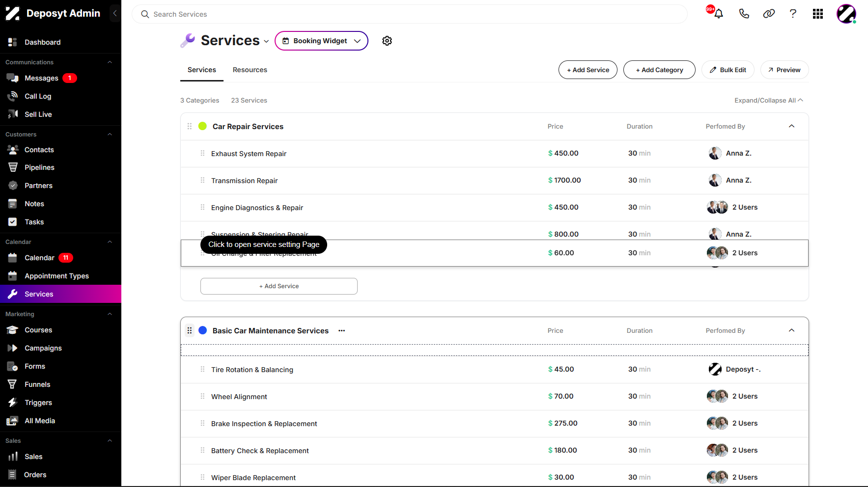Step 7: You can also move a selected service using drag-and-drop. Click and hold the service, drag it to the new category, and then drop it.