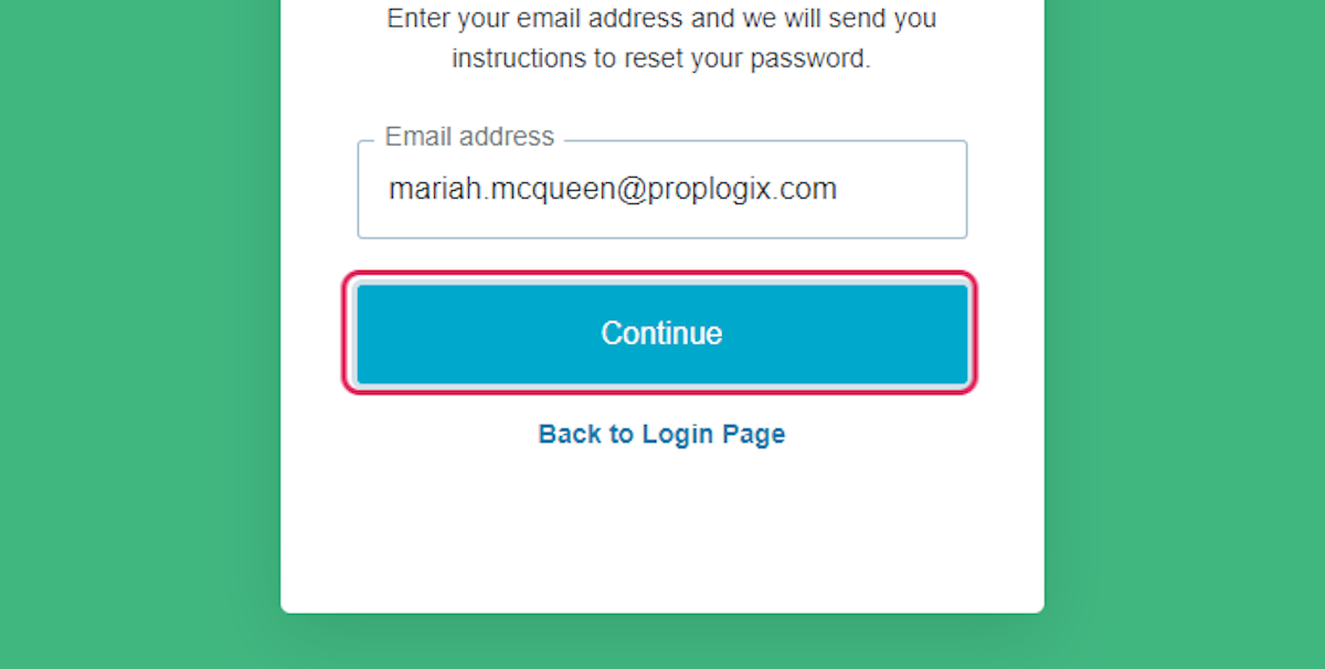 Type in your email address associated with your account and click on "Continue"