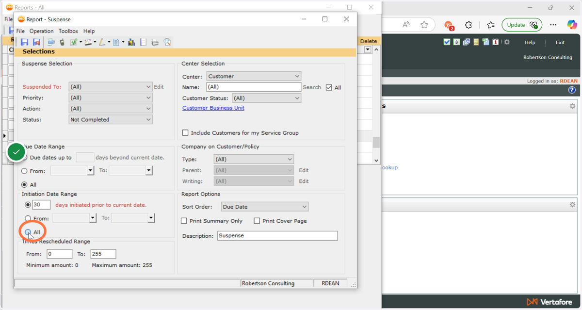 Indicate All under "Initiation Date Range"