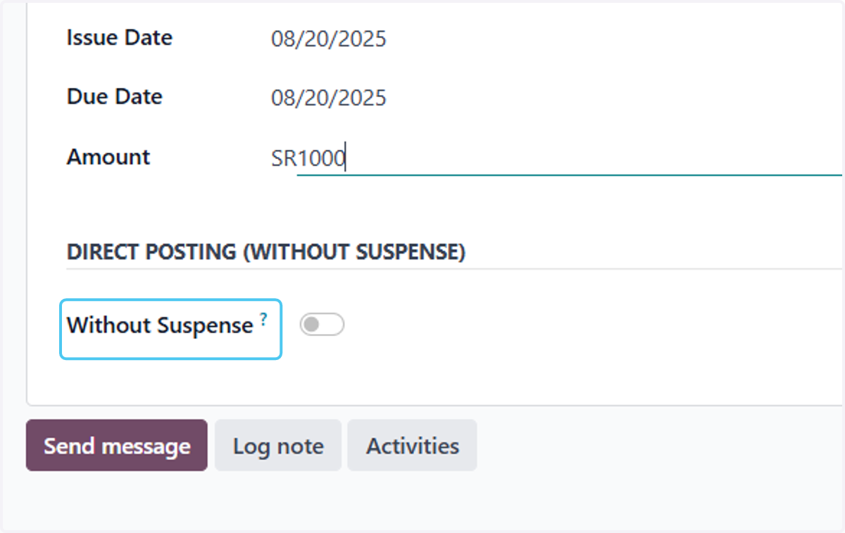 This option is available if you do not want to have an intermediary account for the cheque.