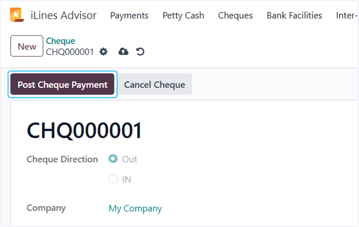 Click on Post Cheque Payment