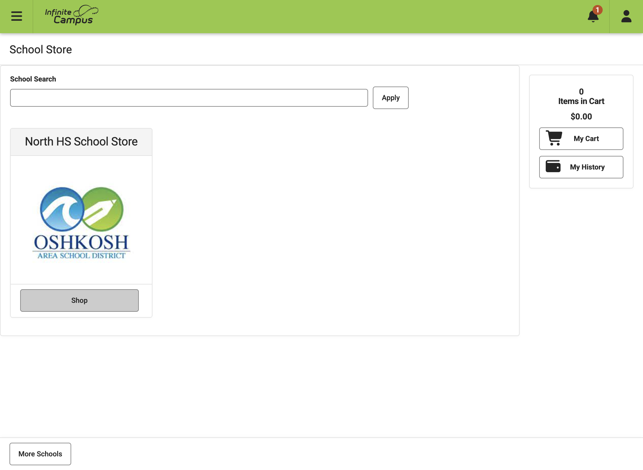 A. Click on your child's school B. Click on Shop