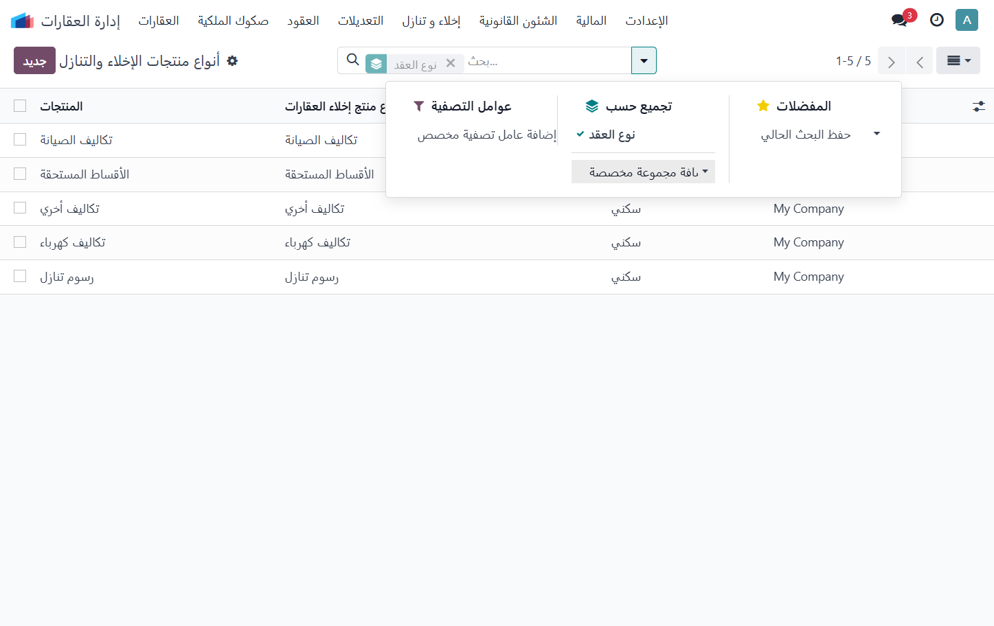 Select إضافة مجموعة مخصصة واختر نوع العقد
