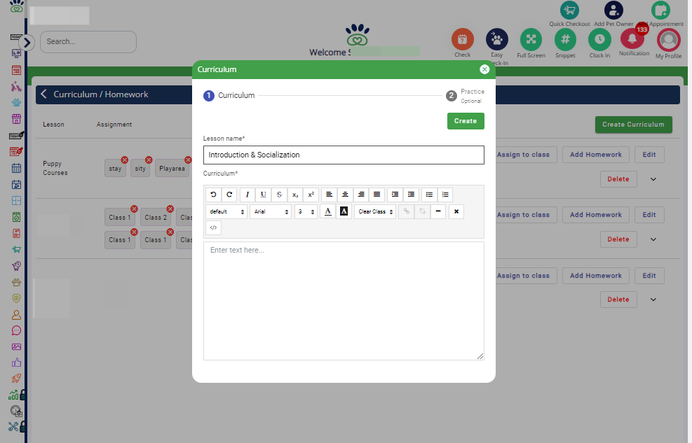 Type the lesson name (e.g., Introduction & Socialization) and a description.