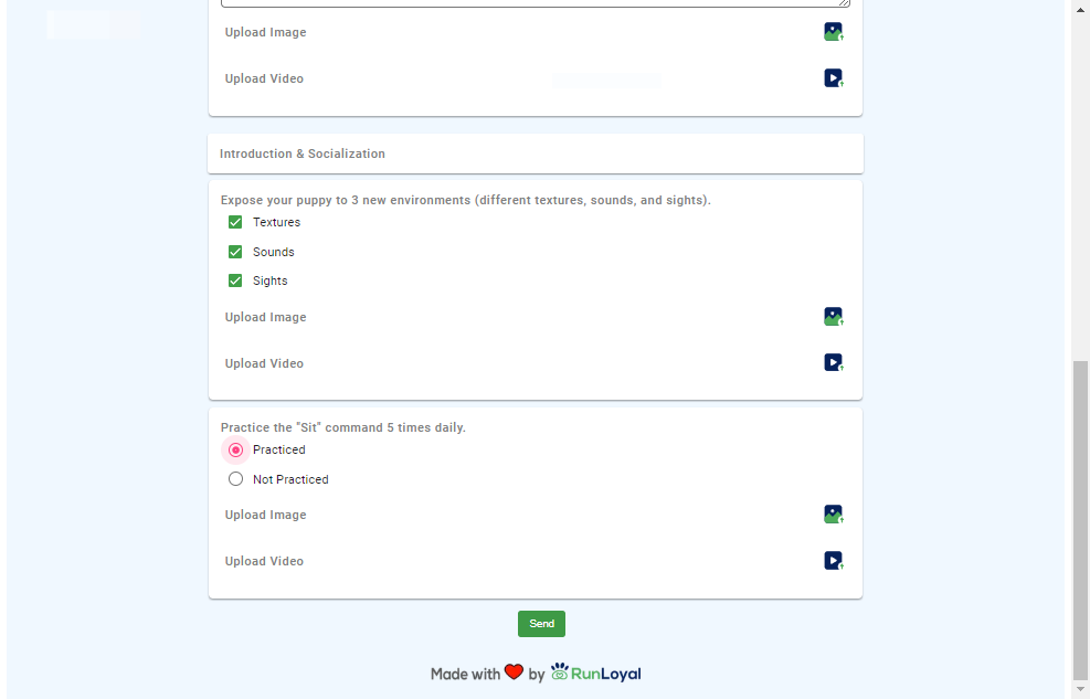 Click on "Send" to submit the completed homework.