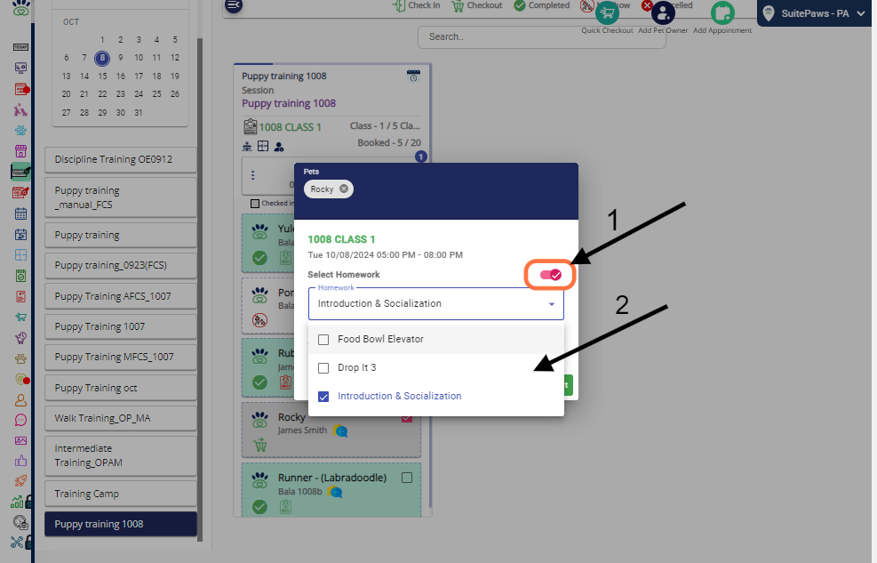 Toggle ON "Attach Homework" and select the desired homework.
