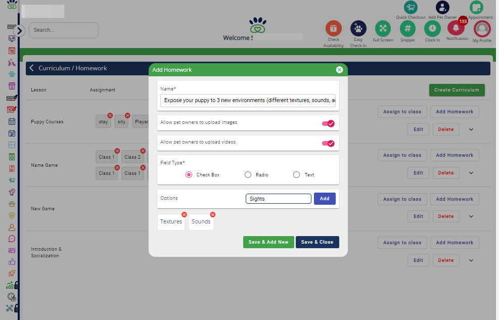 Click on "Add" to add options for checkbox or radio field types.