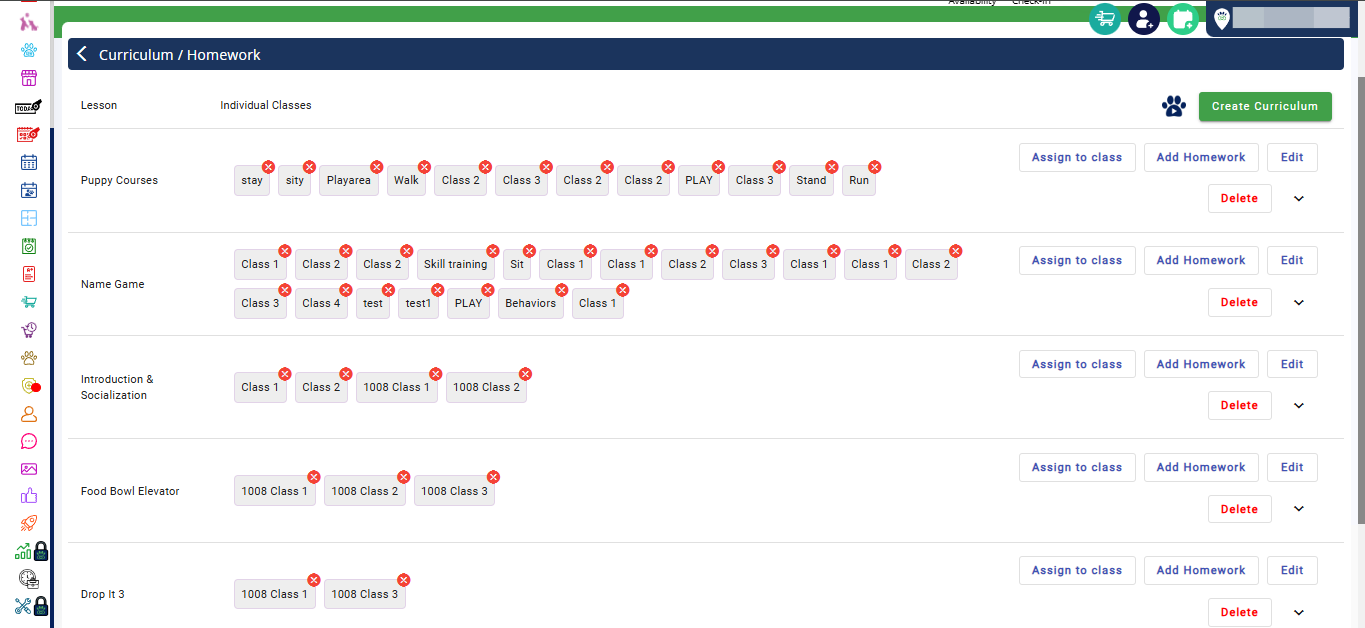 The curriculum with the added homework will now be visible in the list, you can see it by clicking on the dropdown.