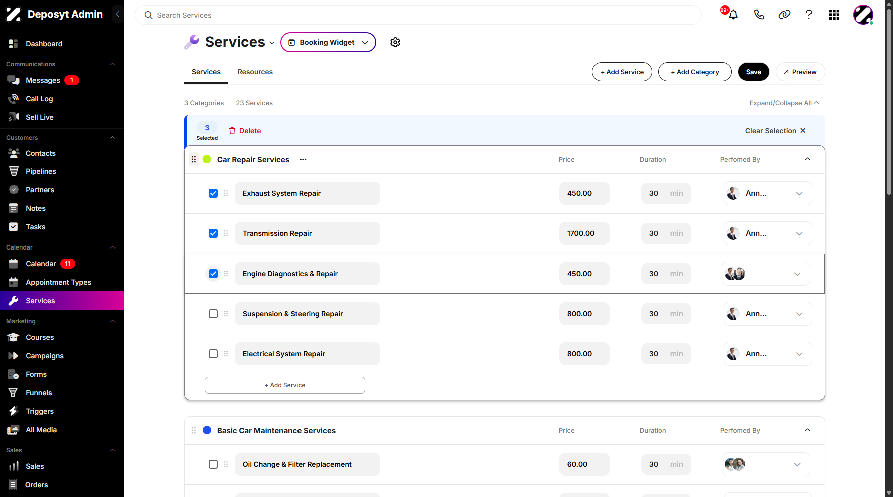 Step 4: Click the service checkboxes to select them.