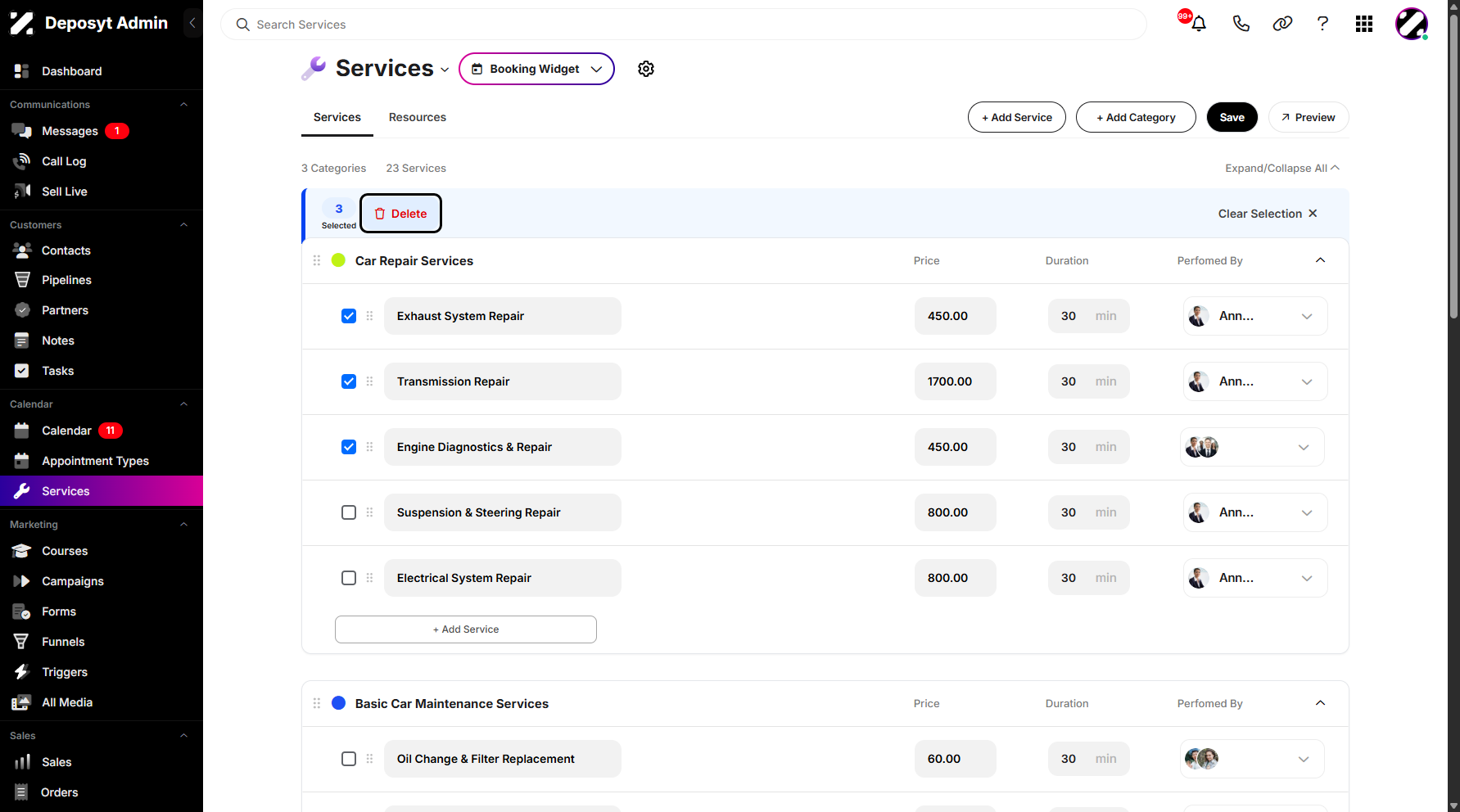 Step 5: Click 'Delete' to bulk delete all selected services.
