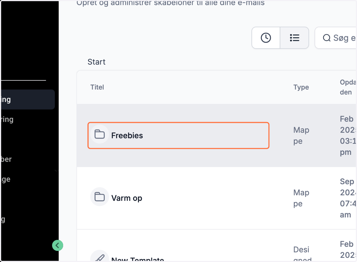 Klik på din mappe fx "Freebies"