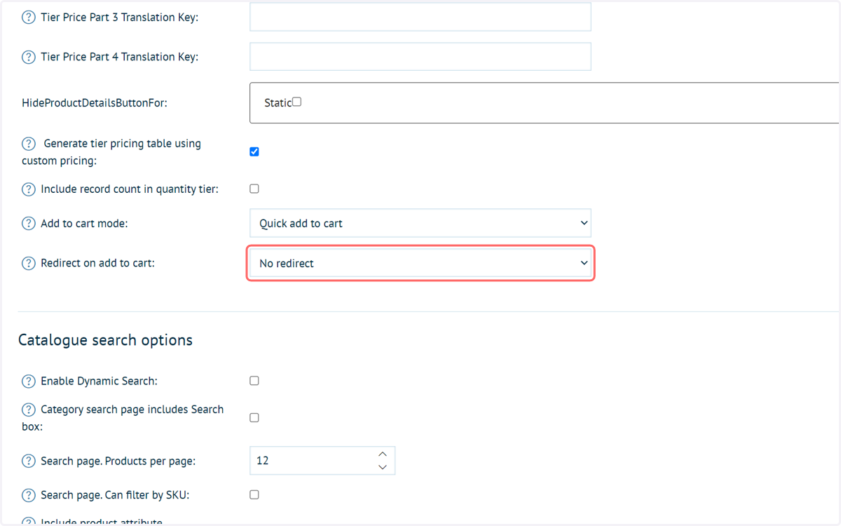 Select No redirect from Redirect on add to cart