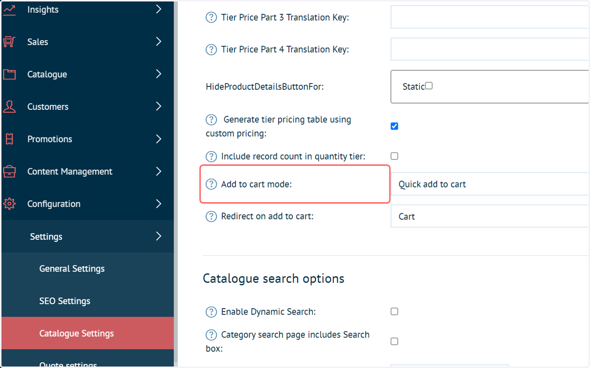 Locate the "Add to cart mode" setting