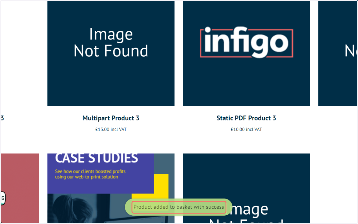 You will remain on the same page, however a pop up message will confirm the addition of this product to the basket