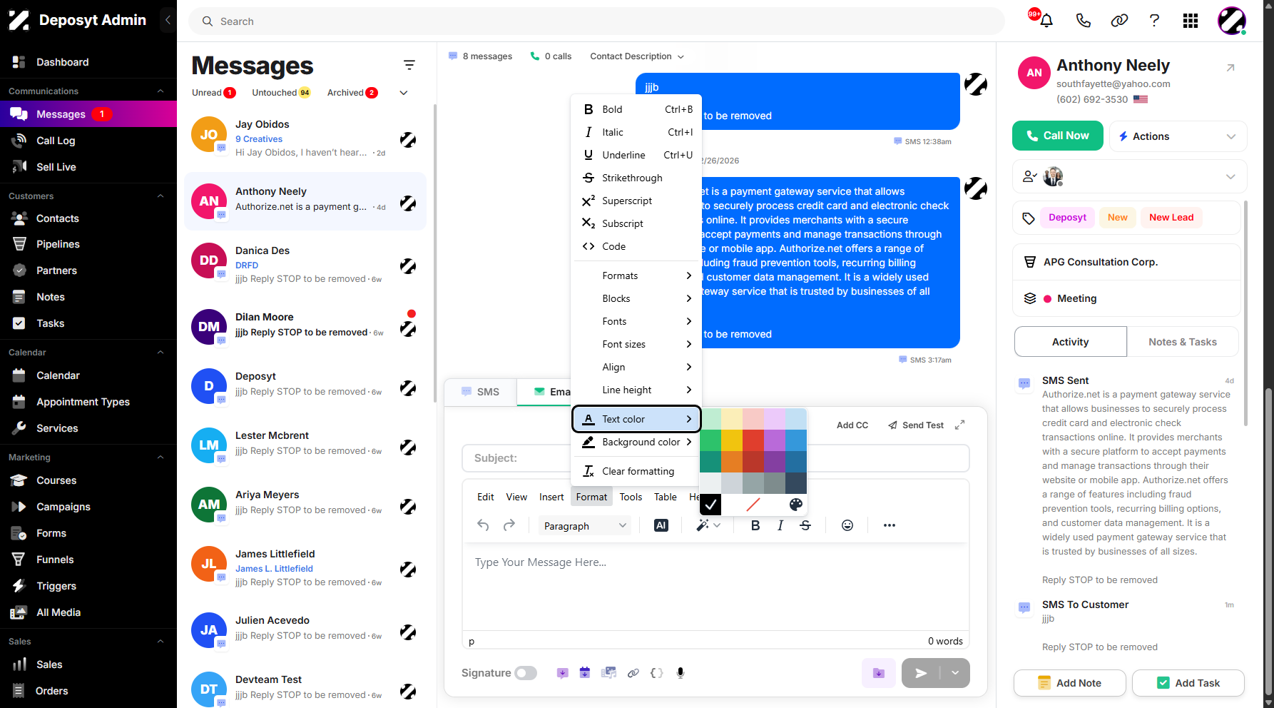 Step 15: The Text Color option lets you enhance your email’s design by adding color to your text.
