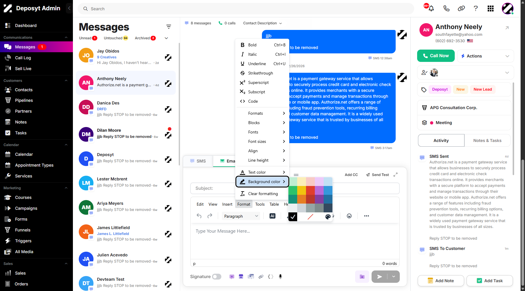 Step 16: Similar to Text Color, the Background Color feature lets you improve your email’s design and emphasize certain words by applying a background color.