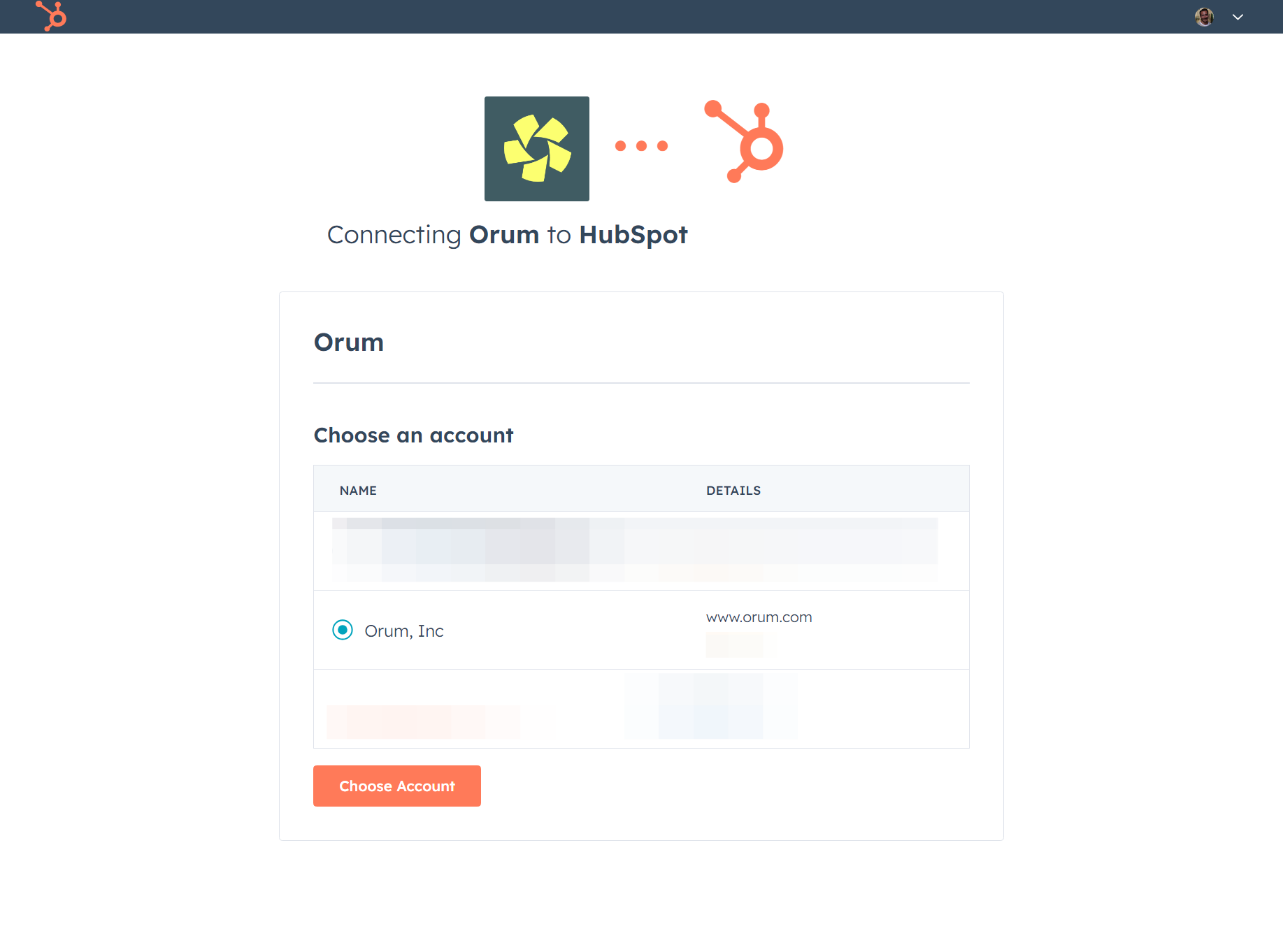 Then select the account you'd like to connect