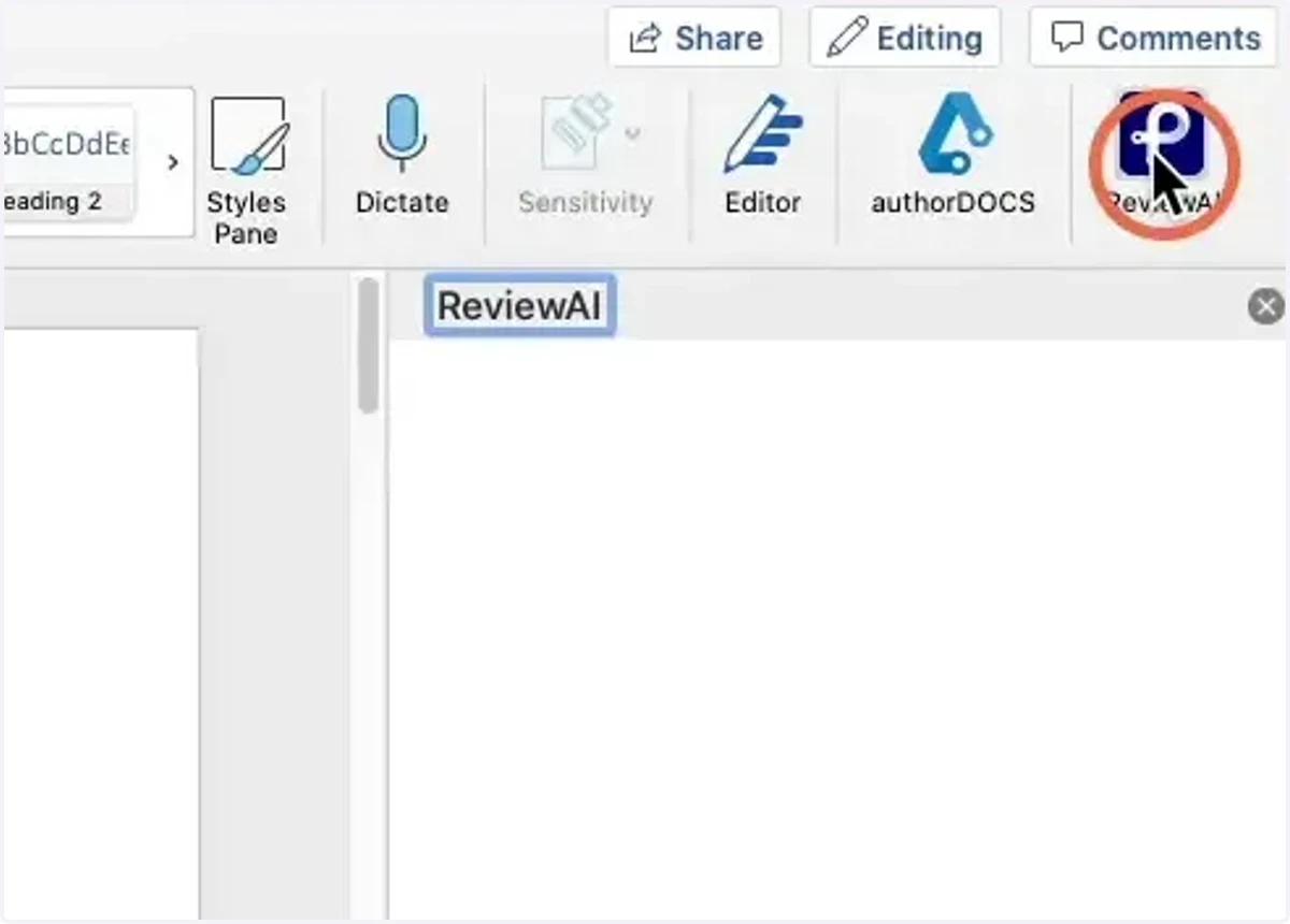 Click the ReviewAI icon in Word.
