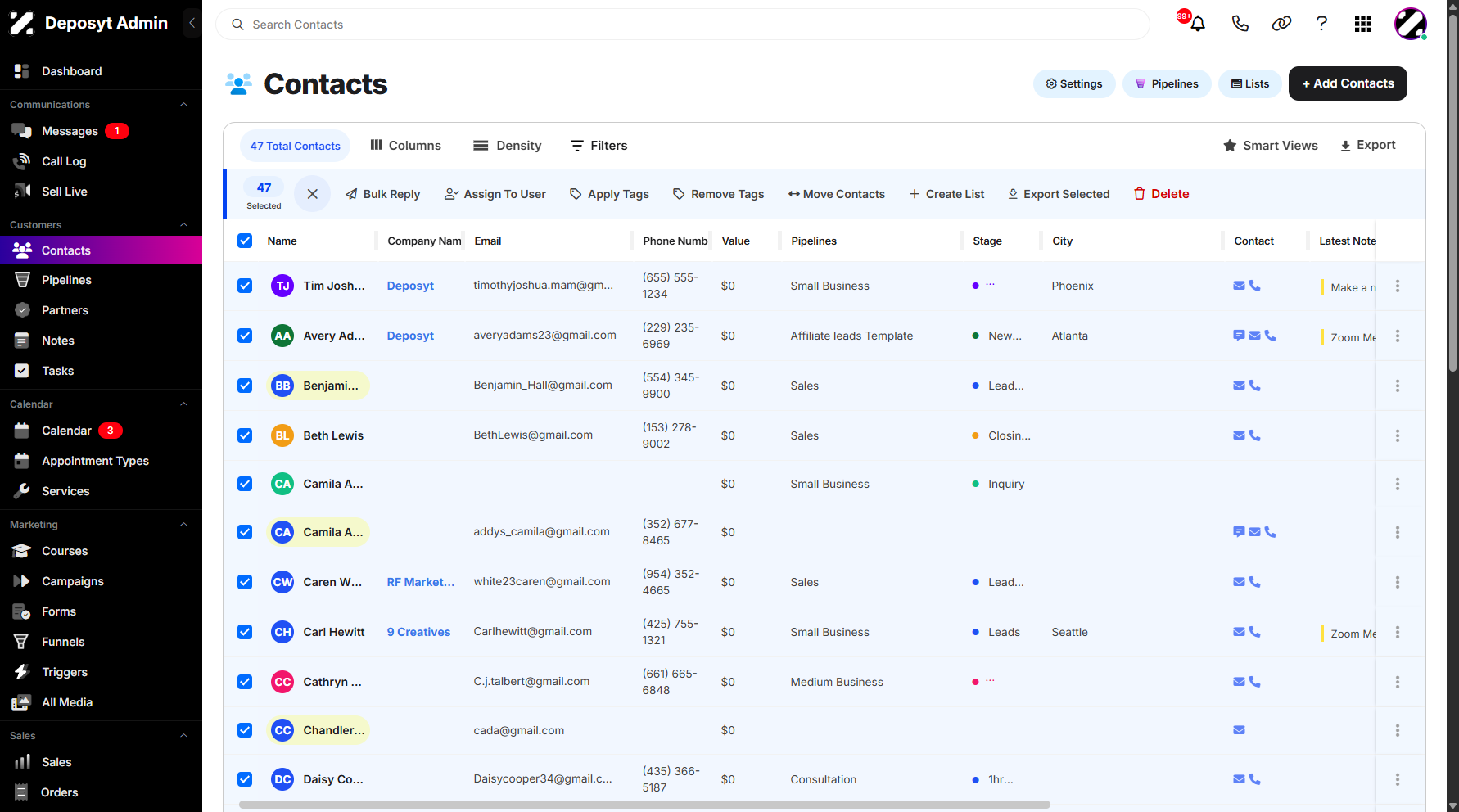 Step 3: You can select all contacts at once by clicking the Select All checkbox.