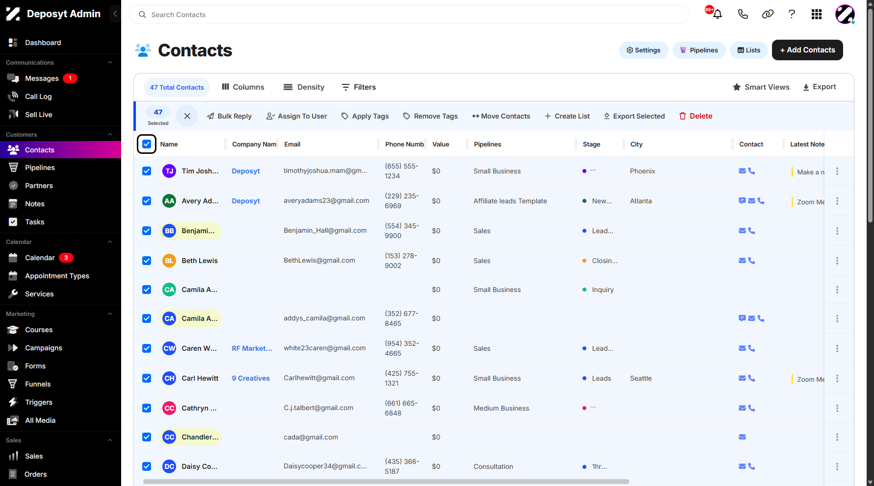 Step 3: You can select all contacts at once by clicking the Select All checkbox.