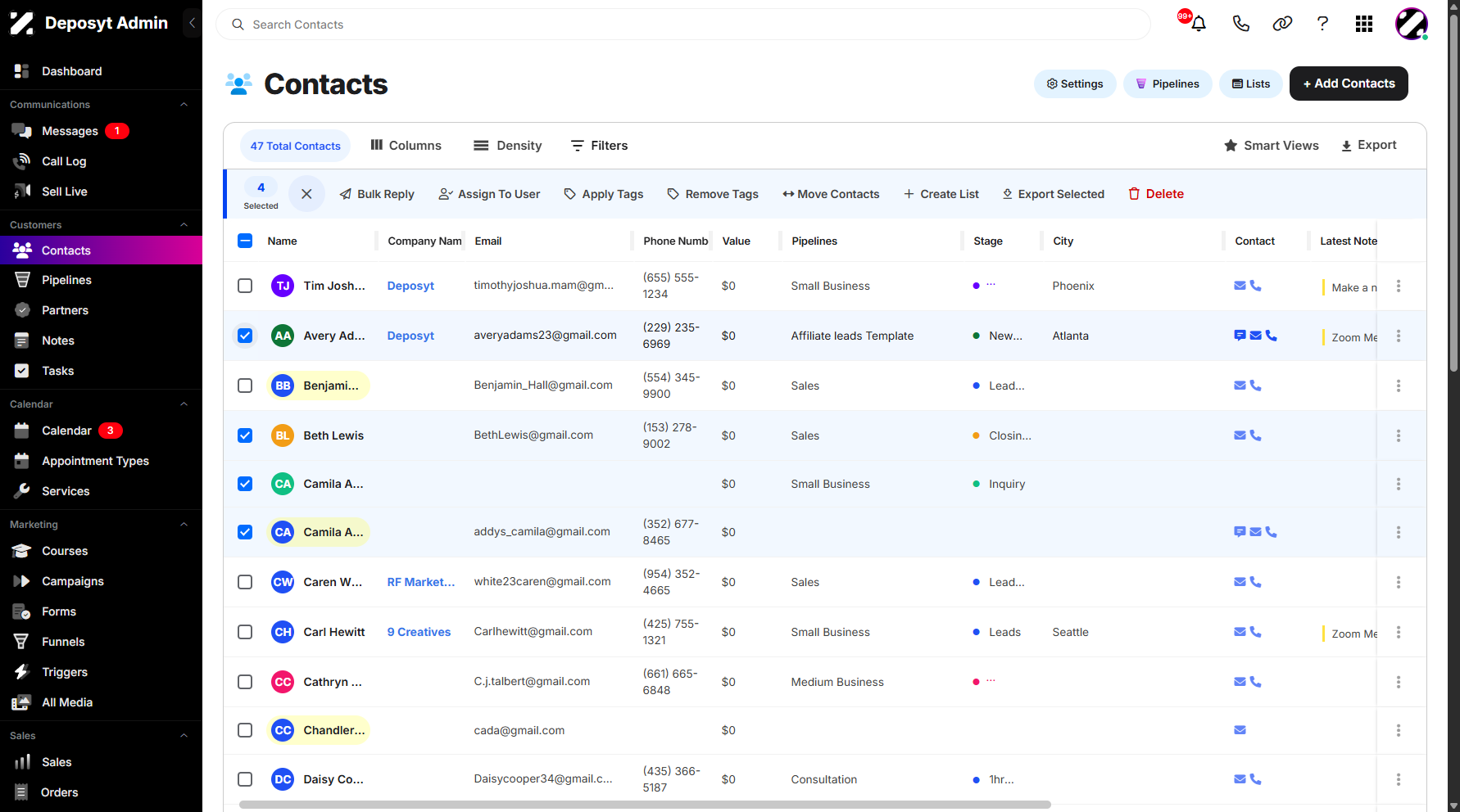 Step 4: Or manually select specific contacts by clicking the checkboxes next to their names.
