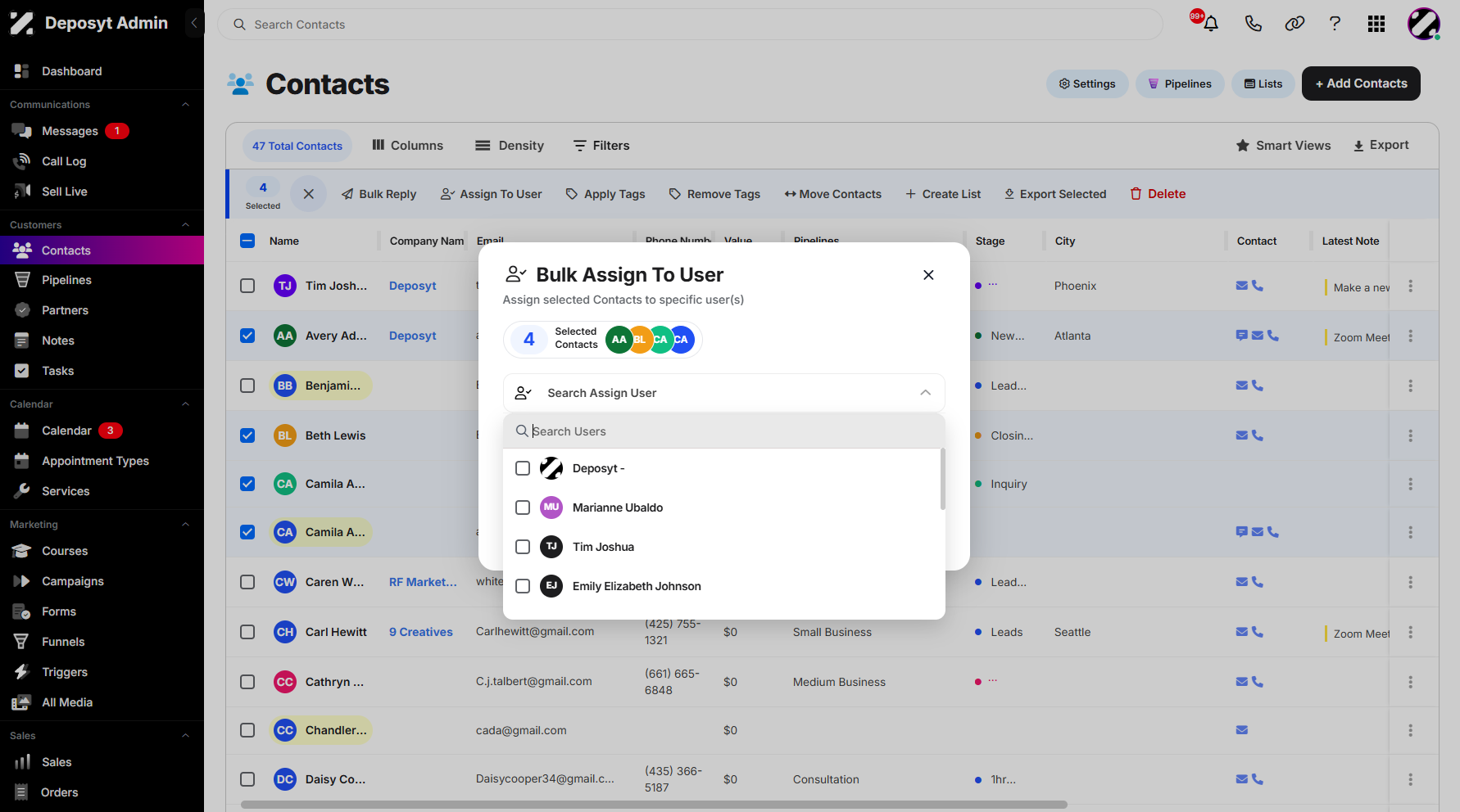Step 7: Click the Search Assign User dropdown menu to display all available users.