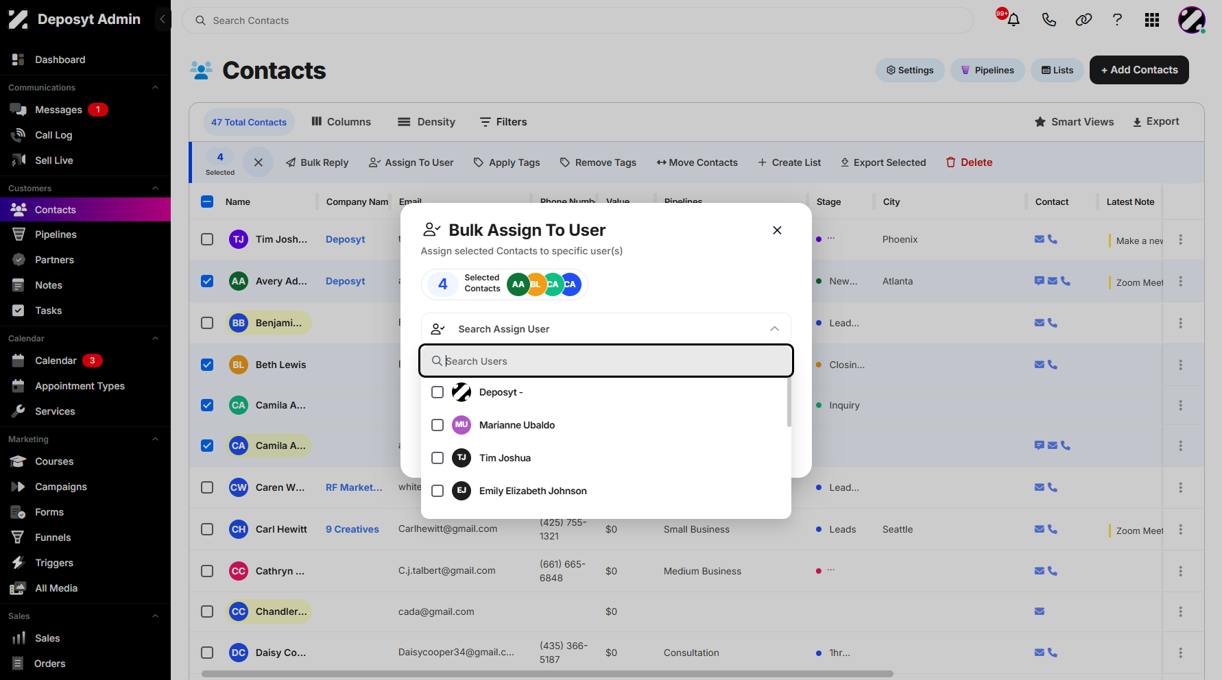 Step 7: Click the Search Assign User dropdown menu to display all available users.