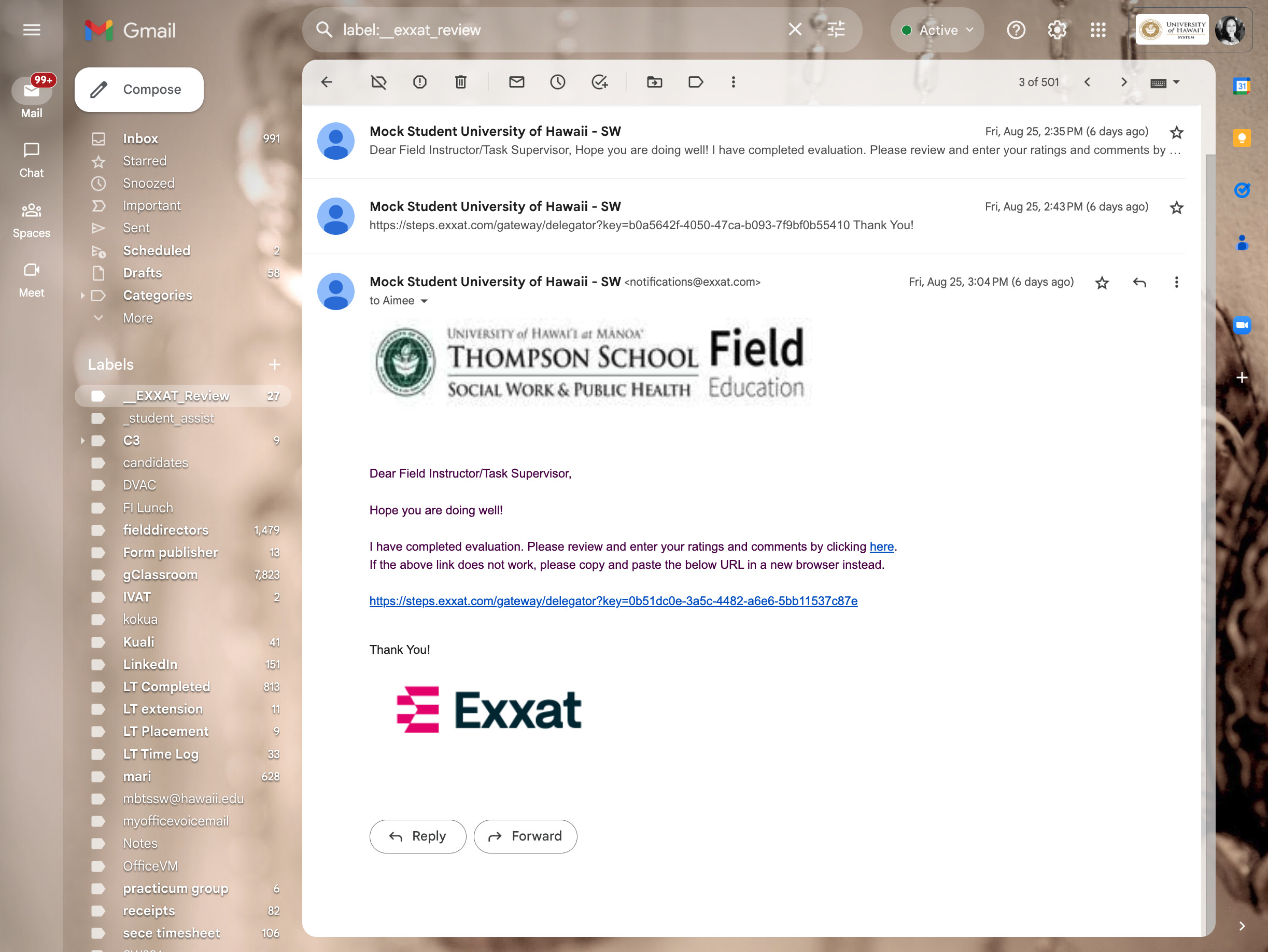 See email from your student, via the PRISM/Exxat system