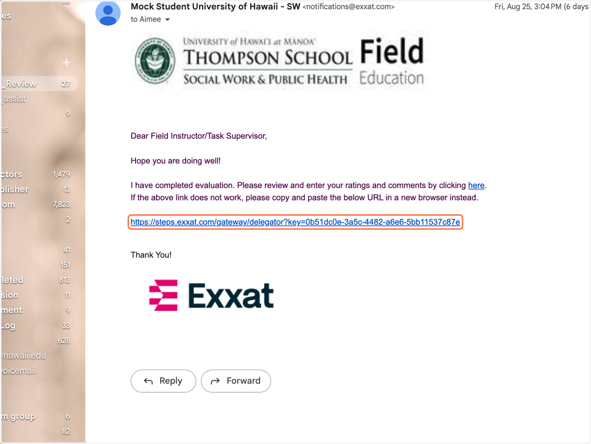 See email from your student, via the PRISM/Exxat system