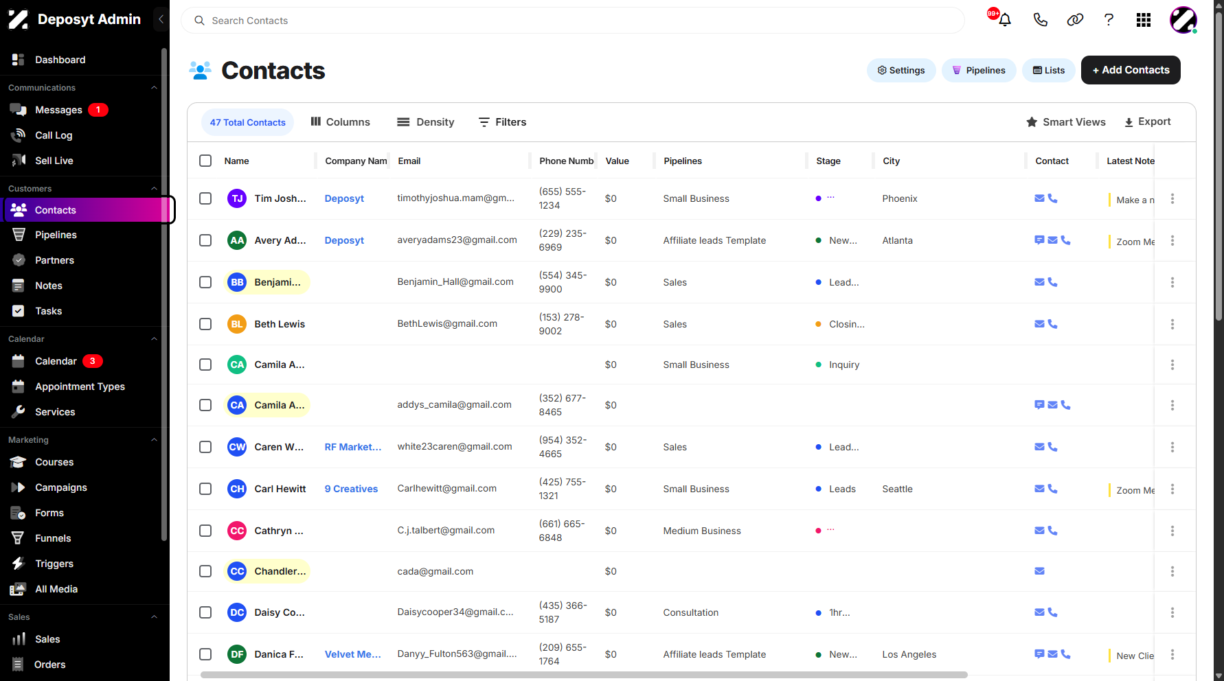 Step 1: On your dashboard, click the Contacts tab under the Customers section.