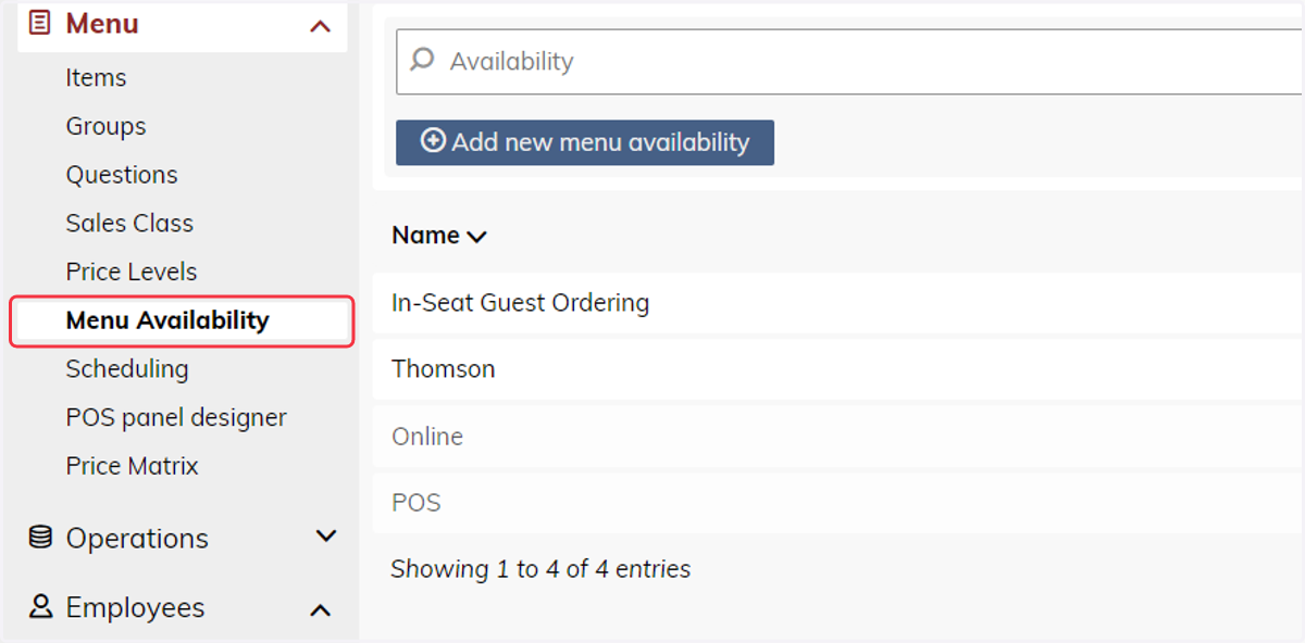 Click on Menu Availability