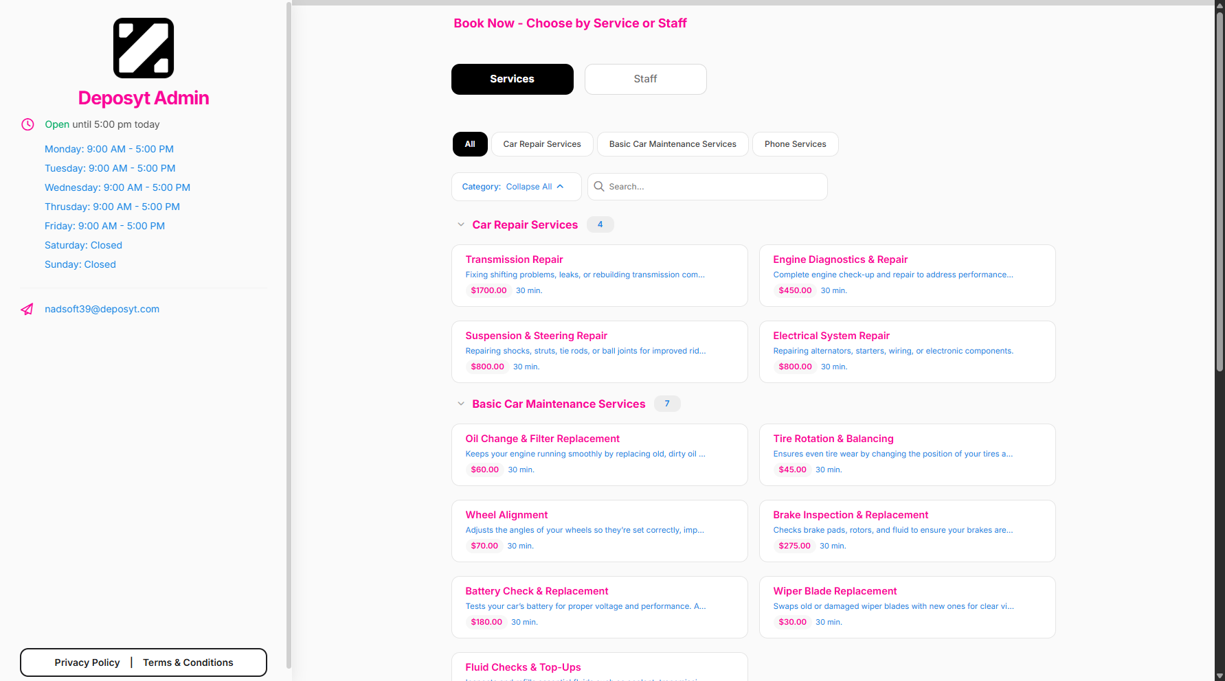 Step 4: You will then be navigated to a new page. From here, you can view all the available service.