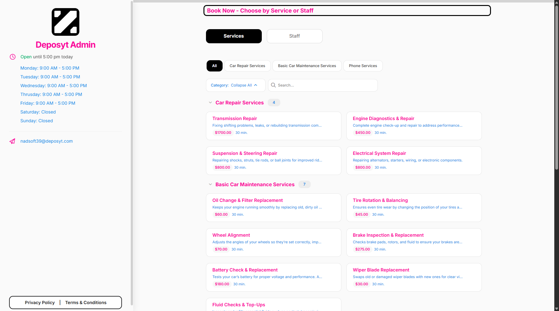 Step 4: You will then be navigated to a new page. From here, you can view all the available service.