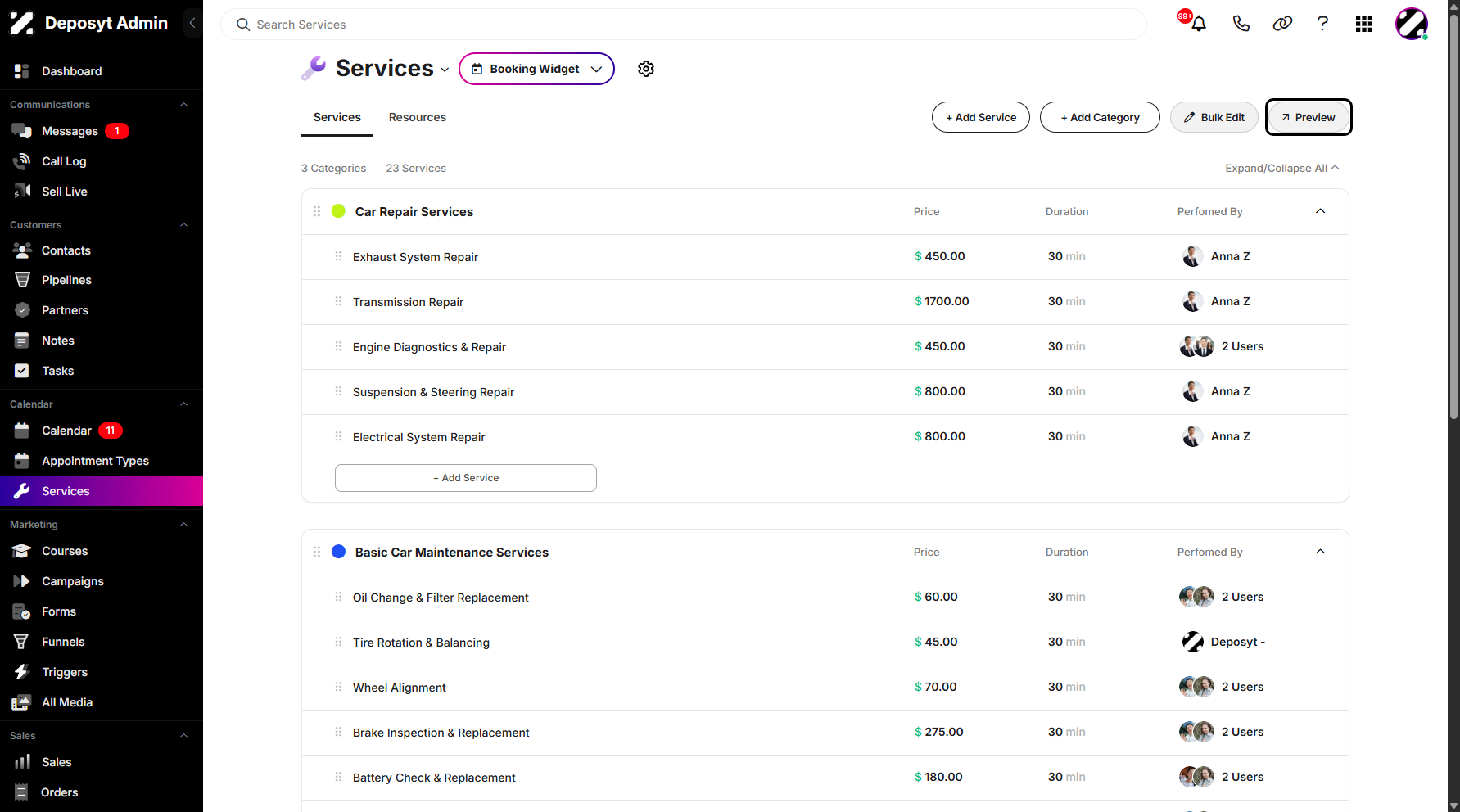 Step 3: To view your Services Booking Widget, click Preview.