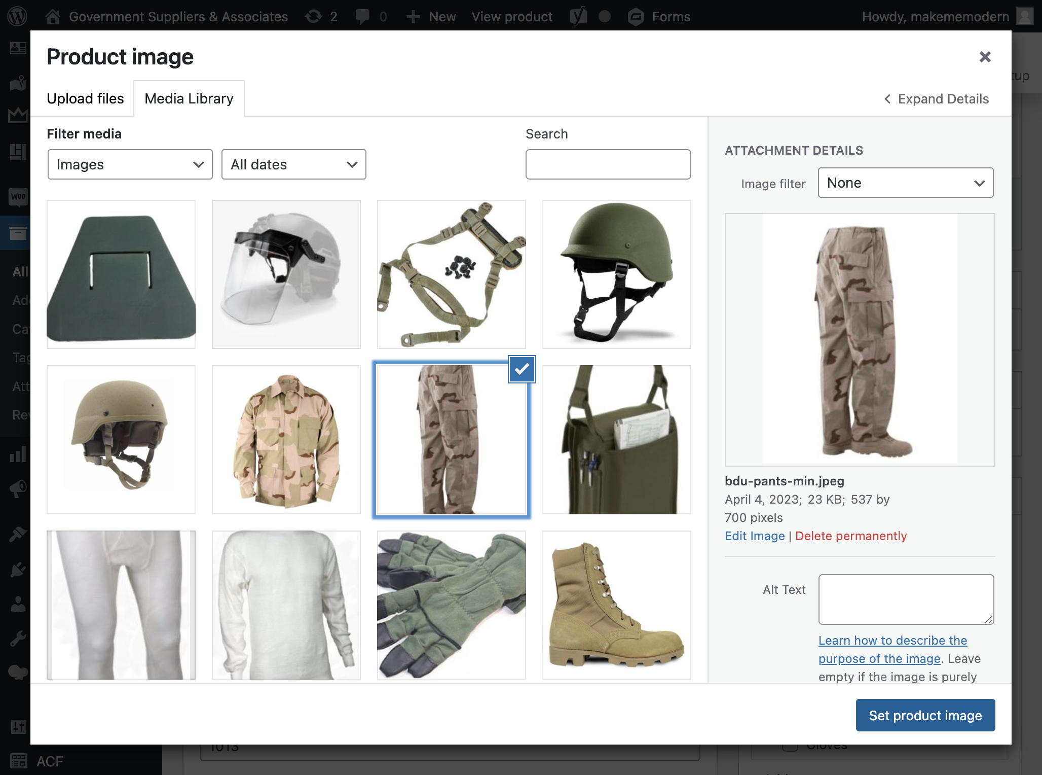 Click on Set product image
